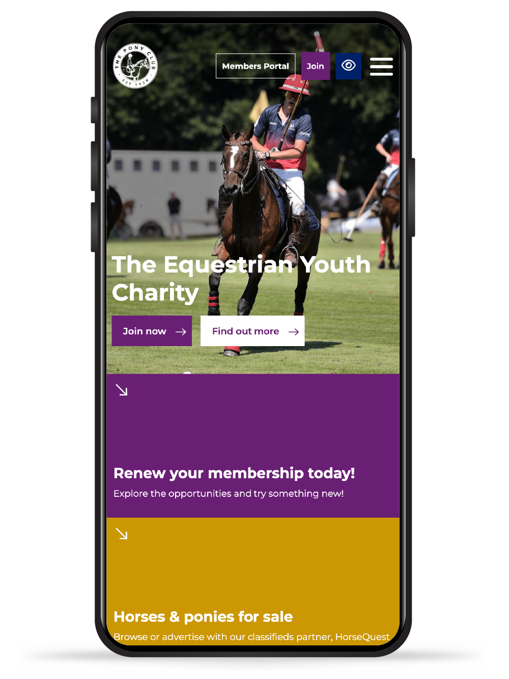 New mobile user experience for the Pony Club Website