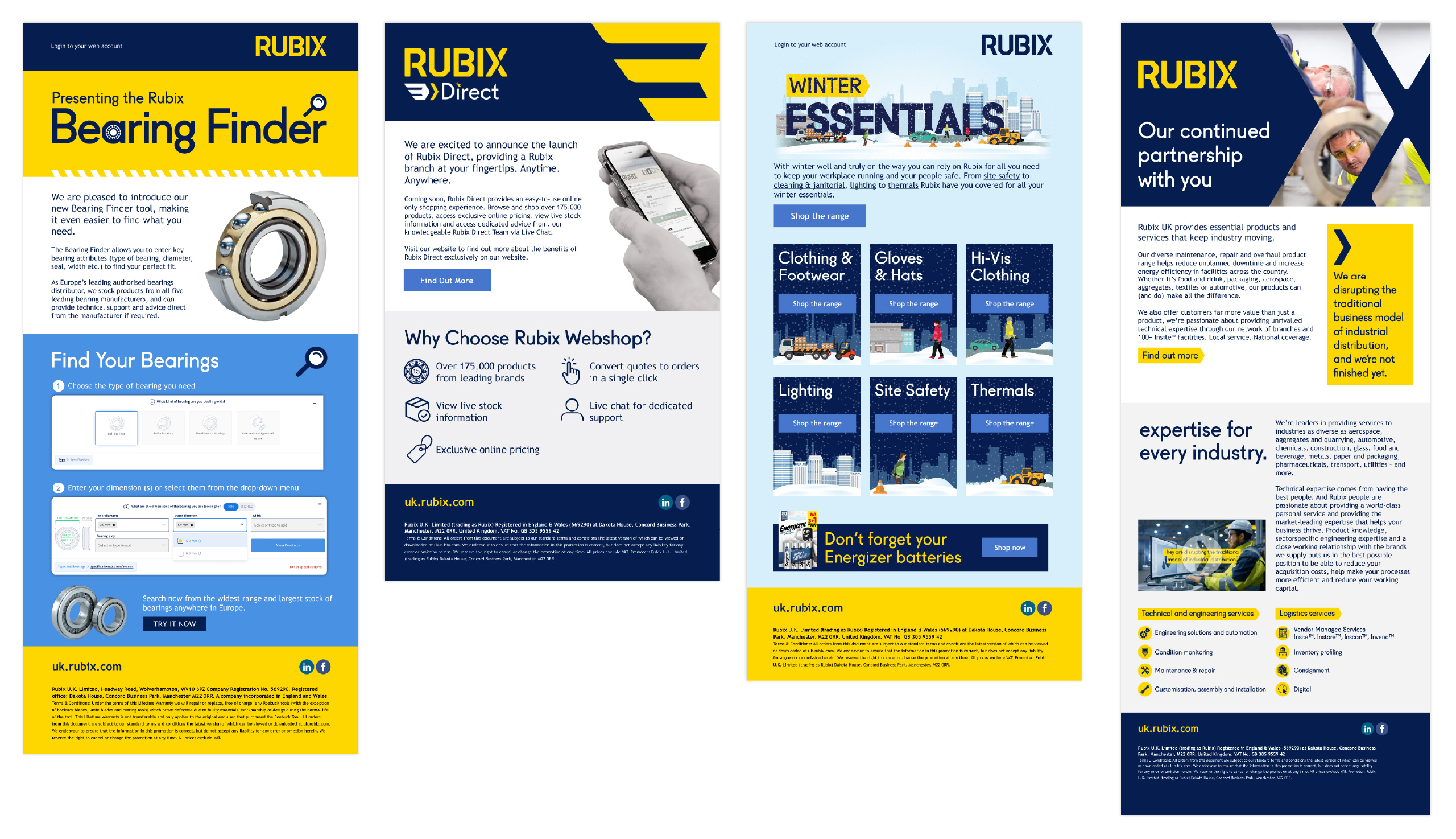 Example of the RUBIX UK & IE emails from the New Emails design system
