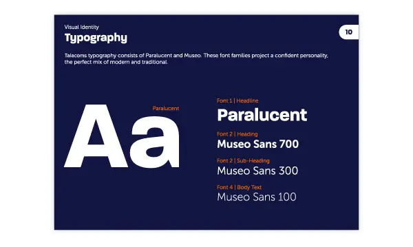 Brand Guidelines exert created for Talacom