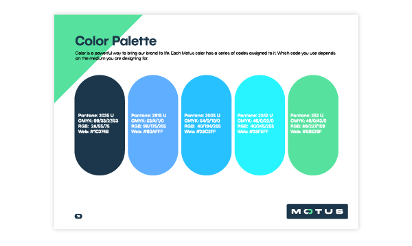 Brand Guidelines exert created for Motus