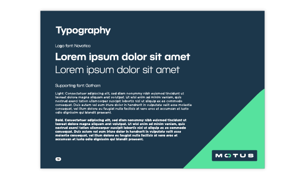 Brand Guidelines exert created for Motus