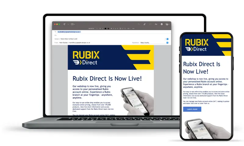 Full user experience of custom email design for RUBIX UK & IE