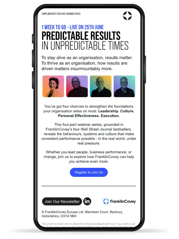 Mobile user experience of custom email design for FranklinCovey