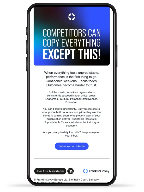 Mobile user experience of custom email design for FranklinCovey