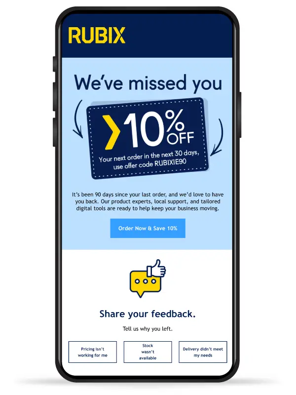 Mobile user experience of custom email design for RUBIX UK & IE