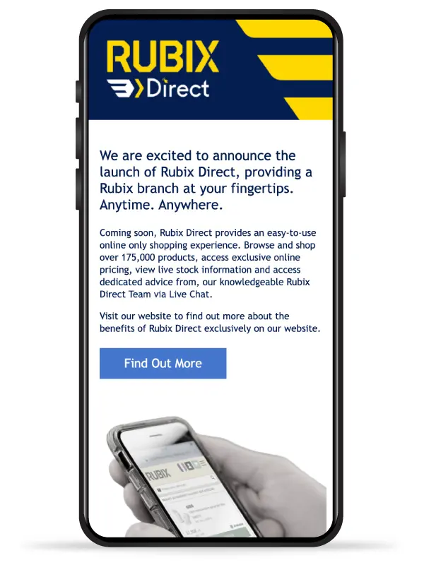 Mobile user experience of custom email design for RUBIX UK & IE