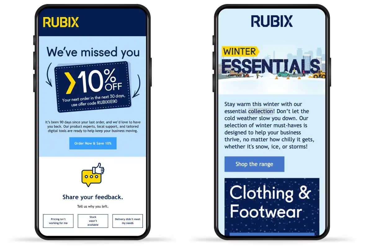 Mobile user experience of custom email design for Rubix